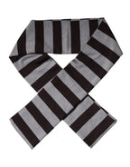 Dolce & Gabbana Black Gray Stripes Wool Neck Wrap Scarf - Zeiniez