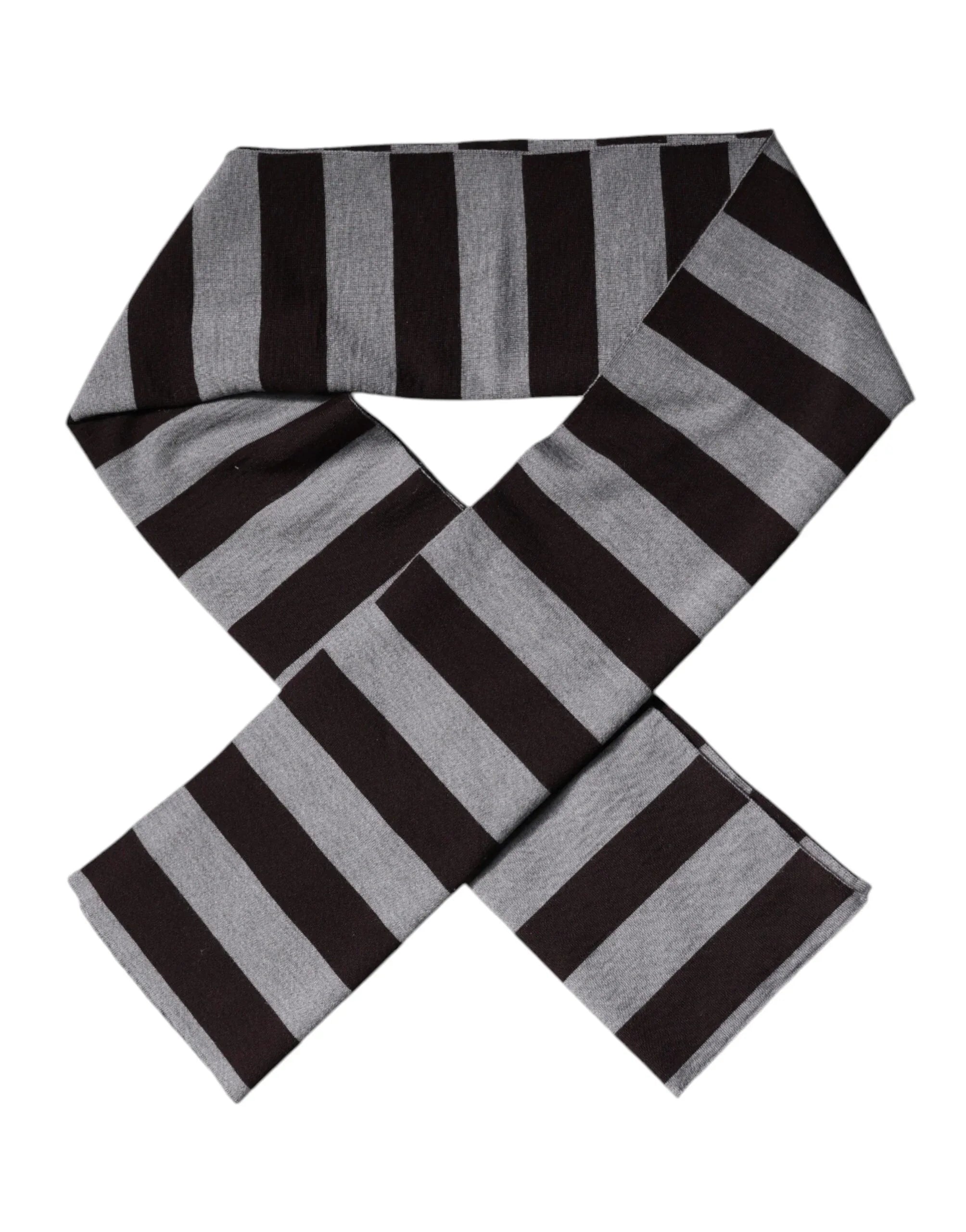 Dolce & Gabbana Black Gray Stripes Wool Neck Wrap Scarf - Zeiniez