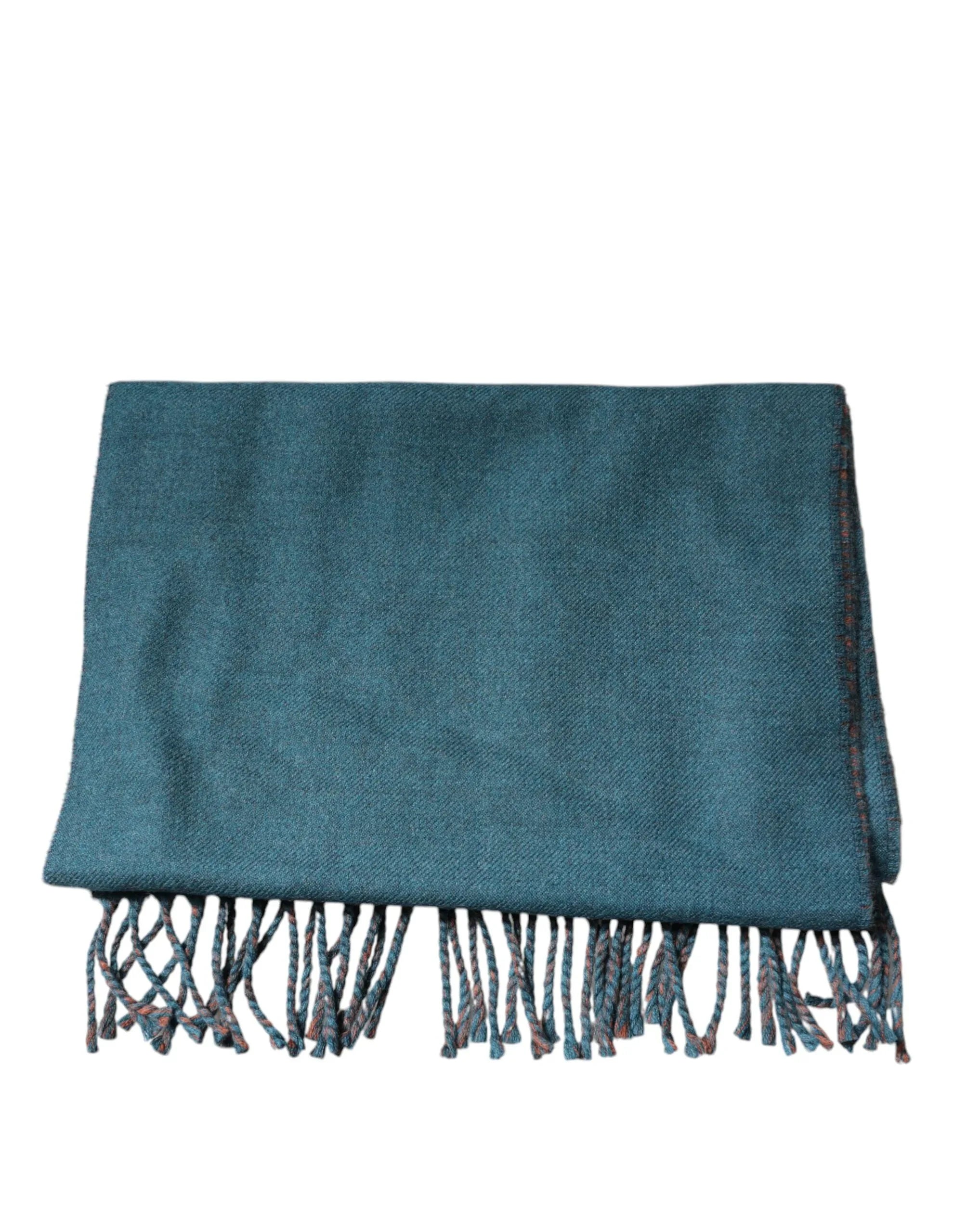 Dolce & Gabbana Blue Green Wool Fringes Wrap Shawl Scarf - Zeiniez