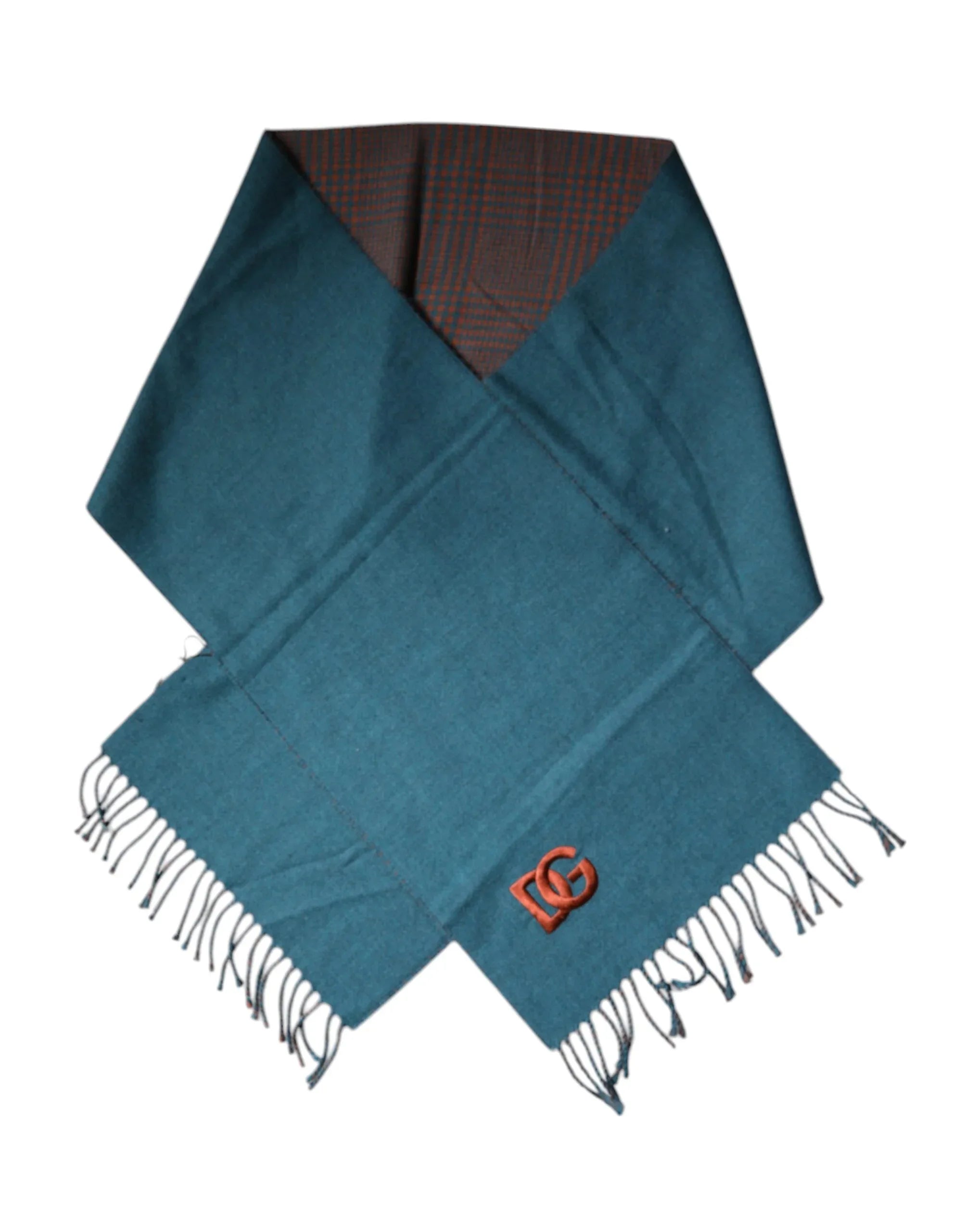 Dolce & Gabbana Blue Green Wool Fringes Wrap Shawl Scarf - Zeiniez