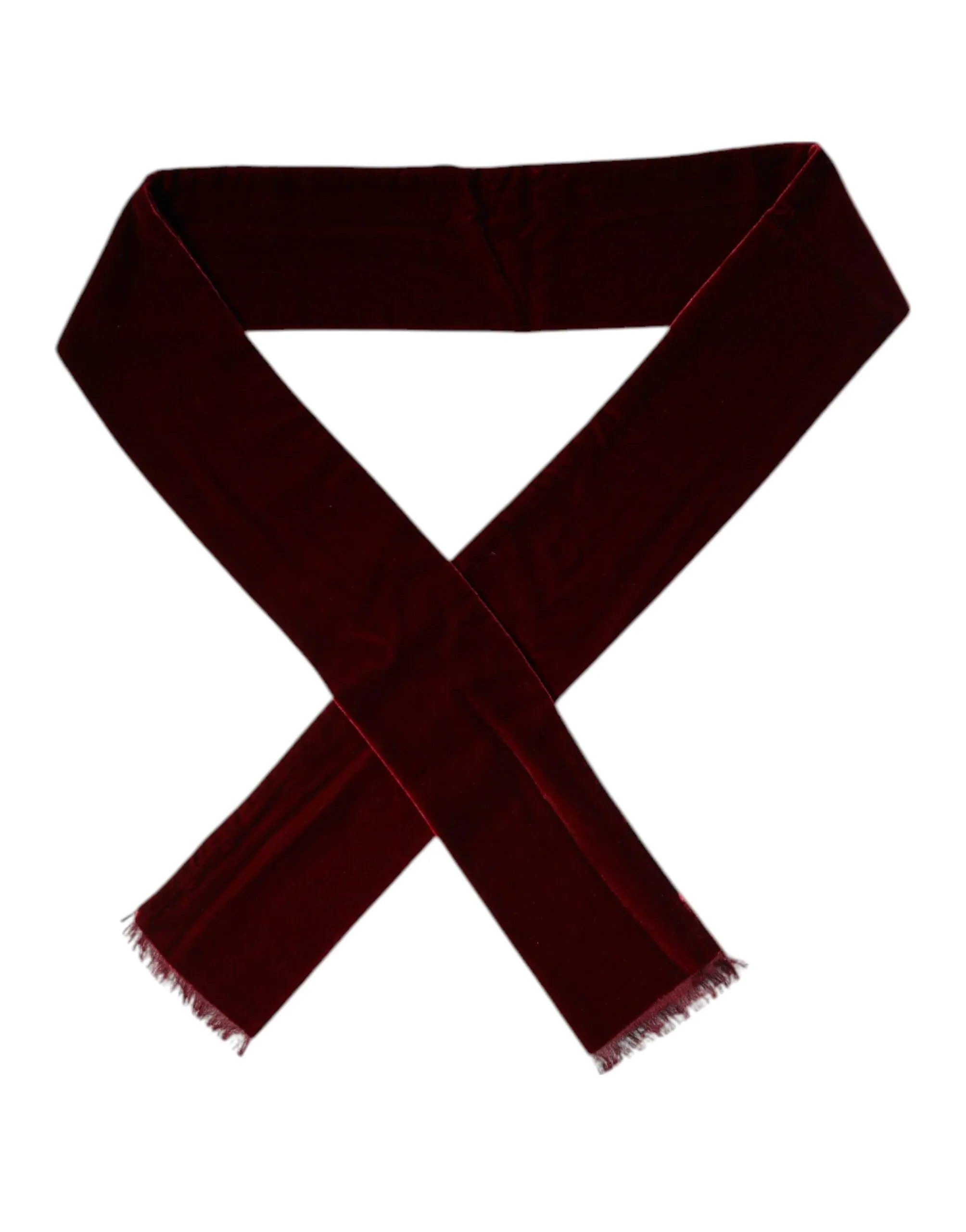 Dolce & Gabbana Maroon Silk Fringes Skinny Neck Wrap Scarf - Zeiniez