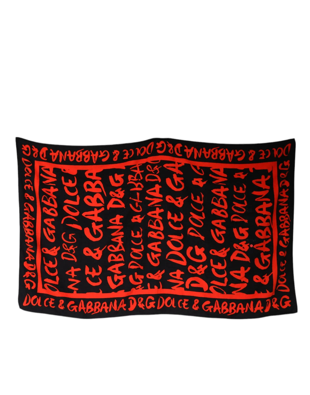 Dolce & Gabbana Black Red Logo Print Cotton Beach Towel - Zeiniez