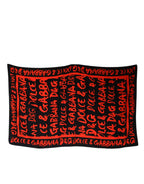 Dolce & Gabbana Black Red Logo Print Cotton Beach Towel - Zeiniez