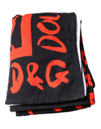 Dolce & Gabbana Black Red Logo Print Cotton Beach Towel - Zeiniez