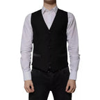 Dolce & Gabbana Black Wool Formal Dress Men Waistcoat Vest - Zeiniez