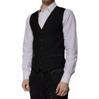 Dolce & Gabbana Black Wool Formal Dress Men Waistcoat Vest - Zeiniez