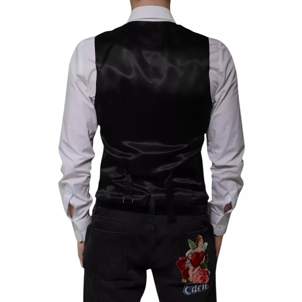 Dolce & Gabbana Black Wool Formal Dress Men Waistcoat Vest - Zeiniez