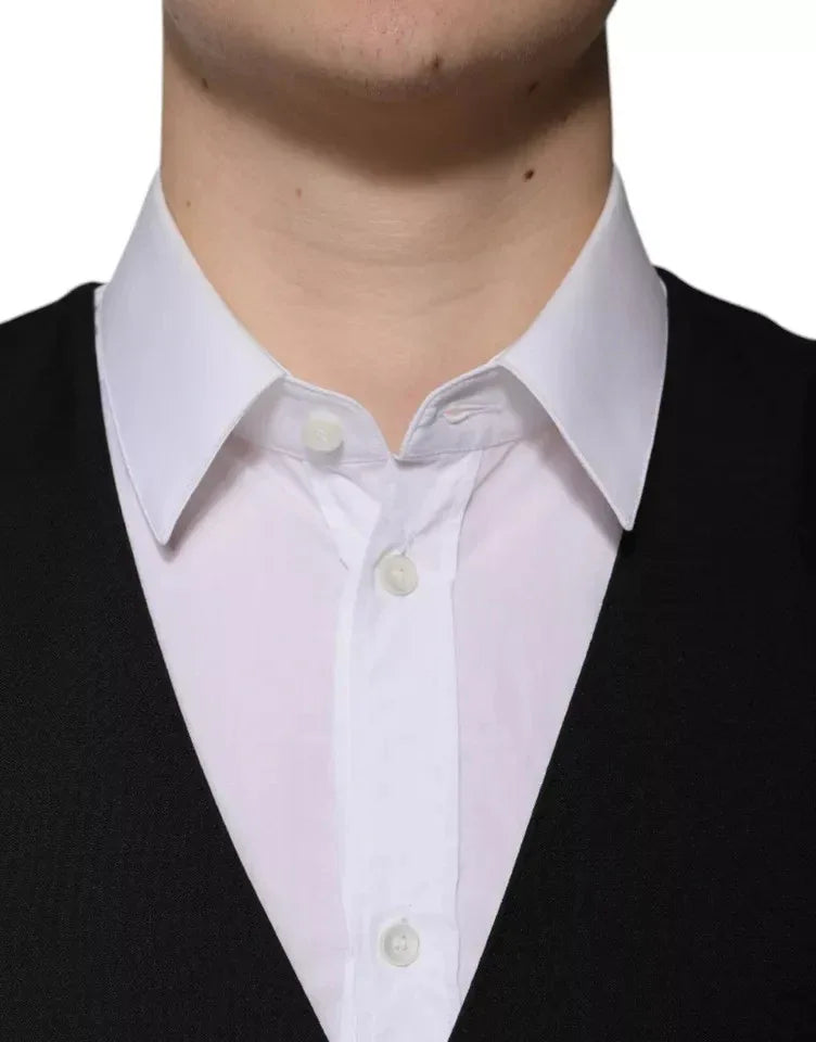 Dolce & Gabbana Black Wool Formal Dress Men Waistcoat Vest - Zeiniez