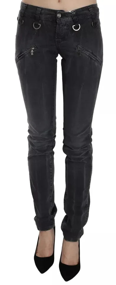John Galliano Grey Washed Low Waist Zipper Side Skinny Denim Jeans - Zeiniez