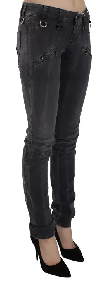John Galliano Grey Washed Low Waist Zipper Side Skinny Denim Jeans - Zeiniez