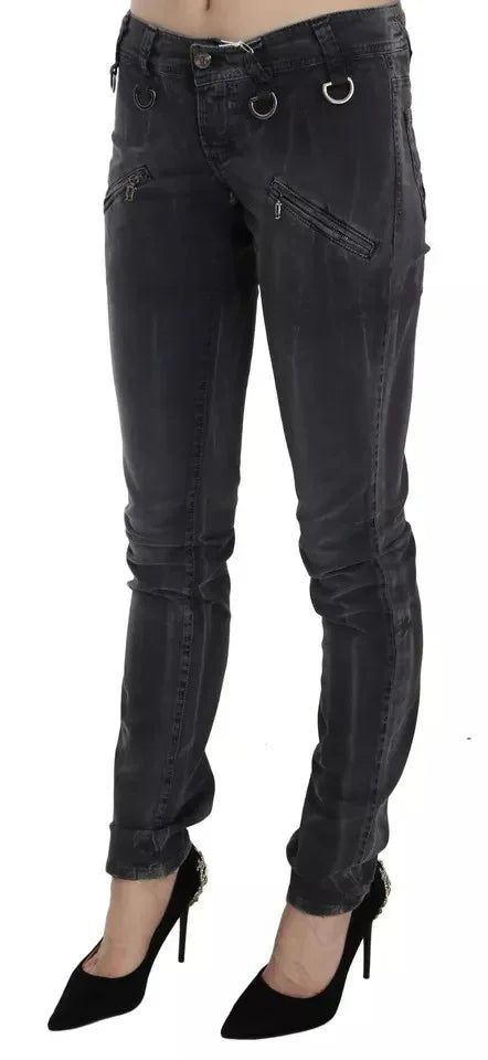 John Galliano Grey Washed Low Waist Zipper Side Skinny Denim Jeans - Zeiniez