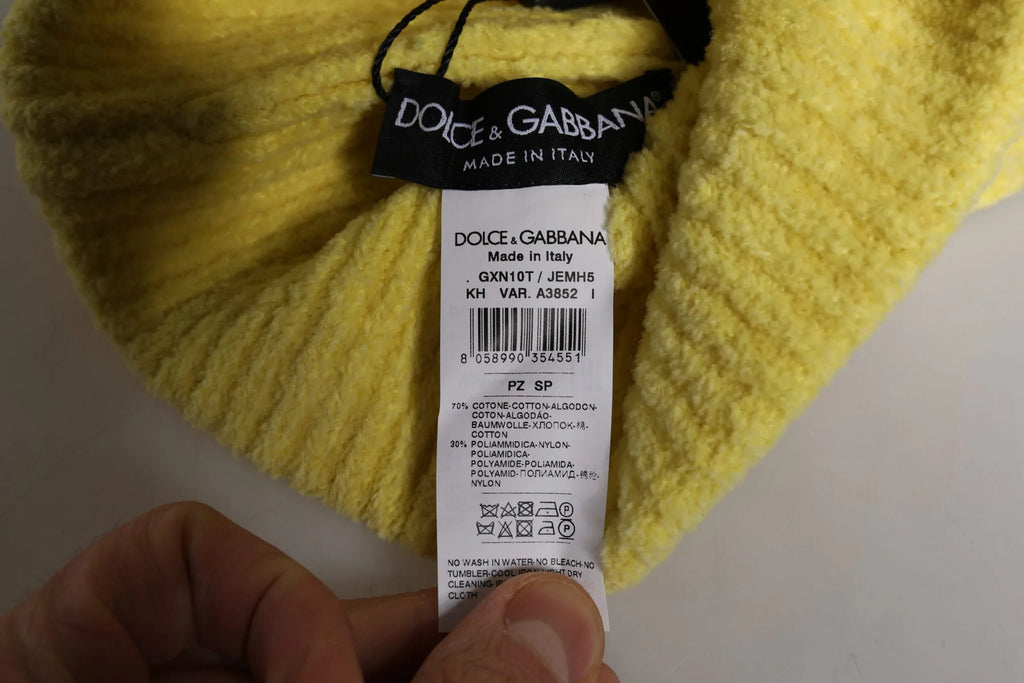 Dolce & Gabbana Yellow Cotton Knitted Winter Beanie Hat - Zeiniez