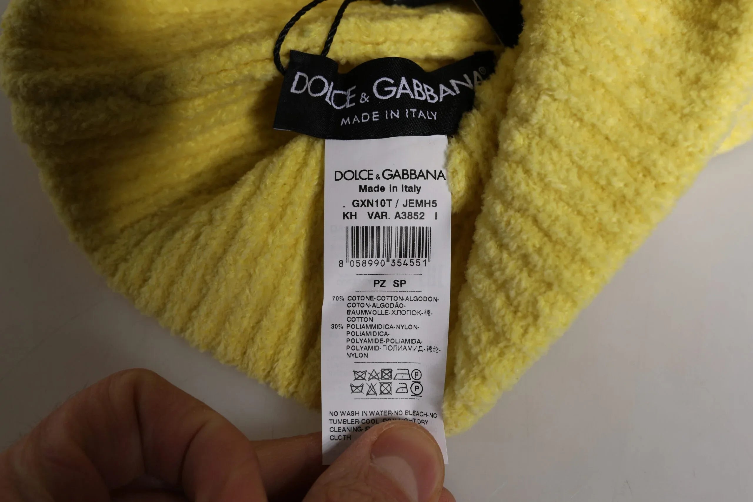 Dolce & Gabbana Yellow Cotton Knitted Winter Beanie Hat - Zeiniez