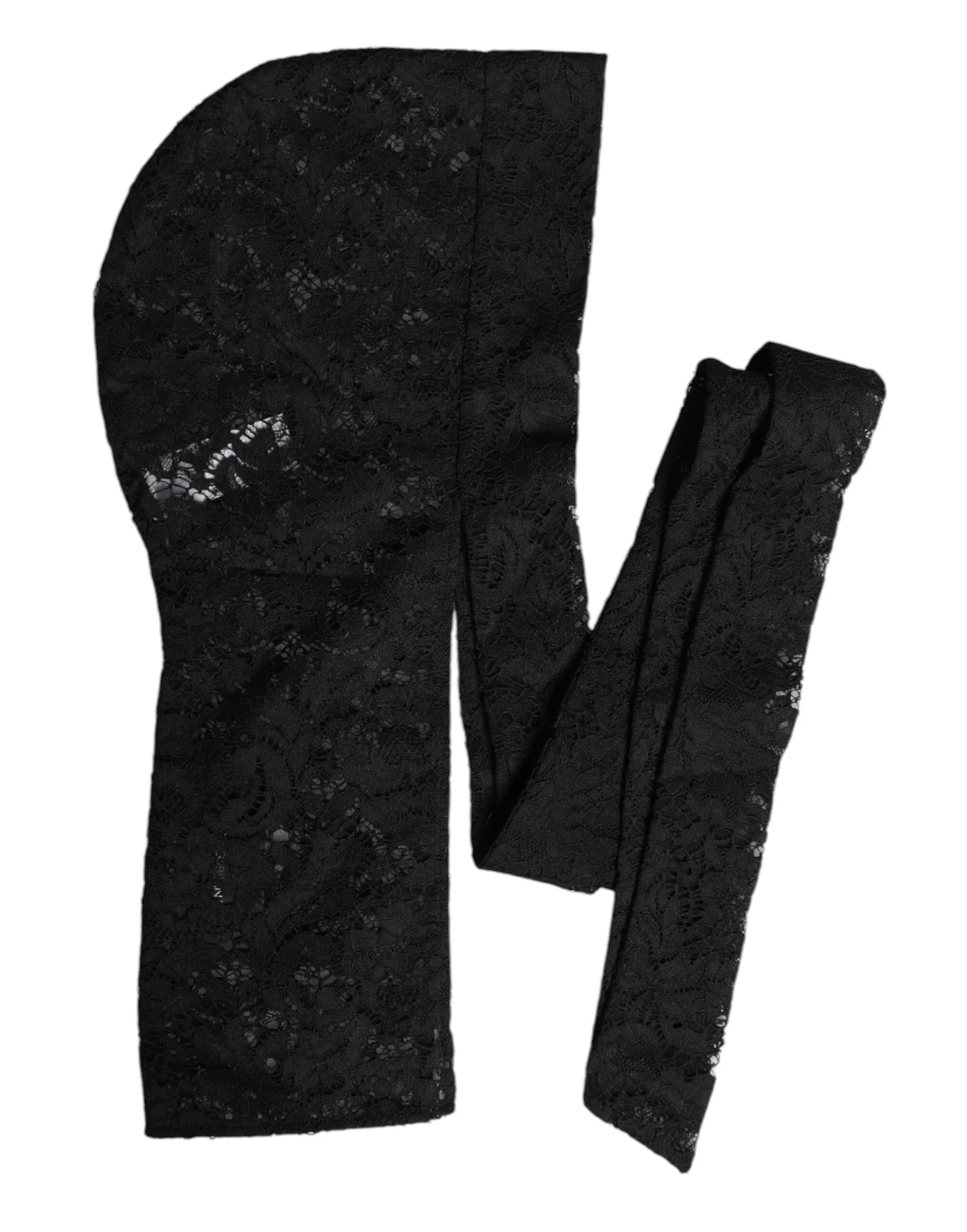 Dolce & Gabbana Black Floral Lace Whole Head Wrap Hat - Zeiniez