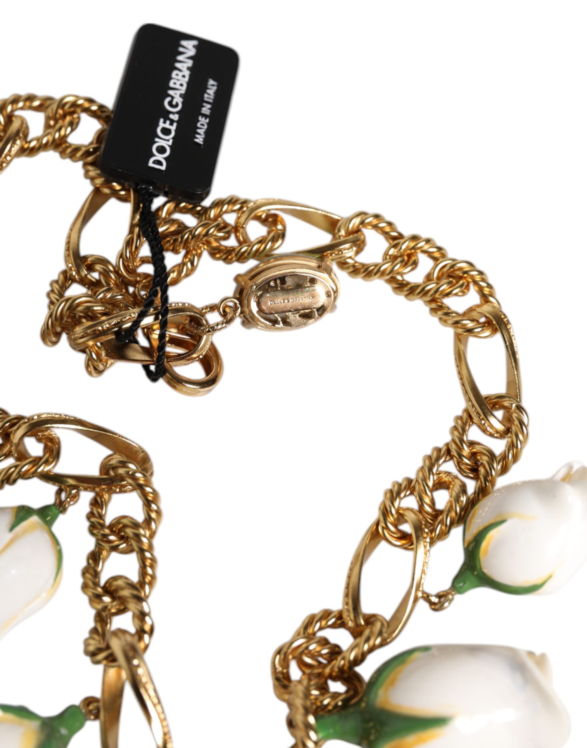 Dolce & Gabbana Gold Brass Short Chain Flower Crystal Pendant Necklace - Zeiniez