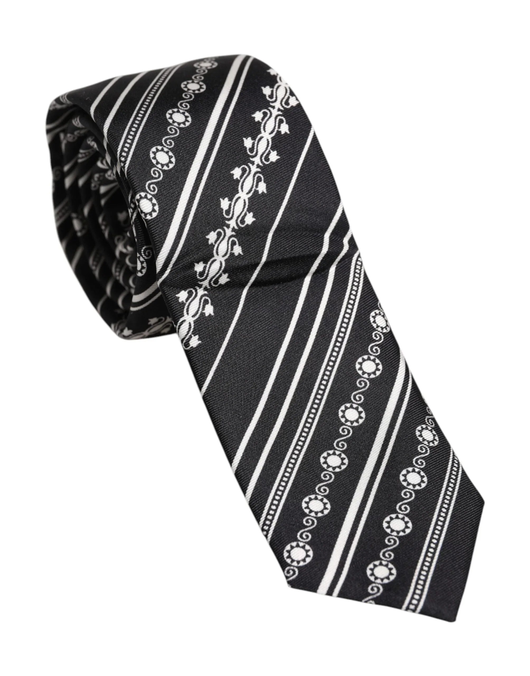 Dolce & Gabbana Black White Stripes Silk Adjustable Necktie Tie - Zeiniez