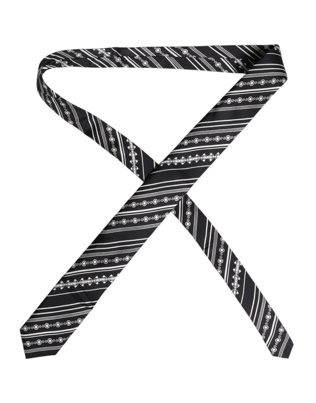 Dolce & Gabbana Black White Stripes Silk Adjustable Necktie Tie - Zeiniez