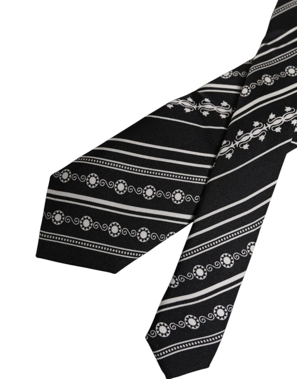 Dolce & Gabbana Black White Stripes Silk Adjustable Necktie Tie - Zeiniez