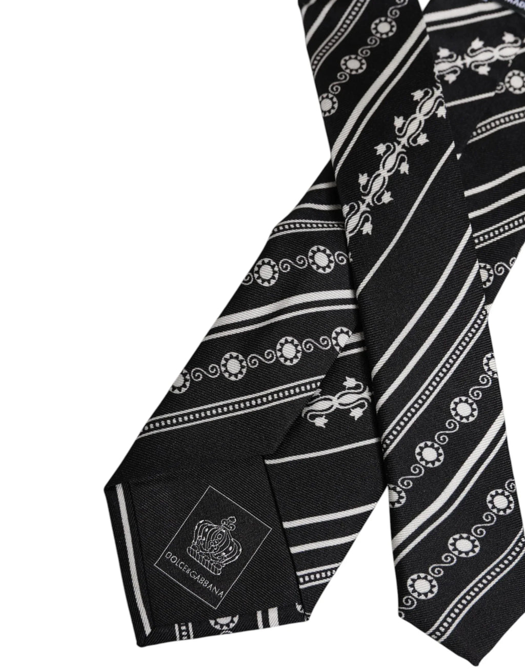 Dolce & Gabbana Black White Stripes Silk Adjustable Necktie Tie - Zeiniez