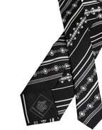 Dolce & Gabbana Black White Stripes Silk Adjustable Necktie Tie - Zeiniez