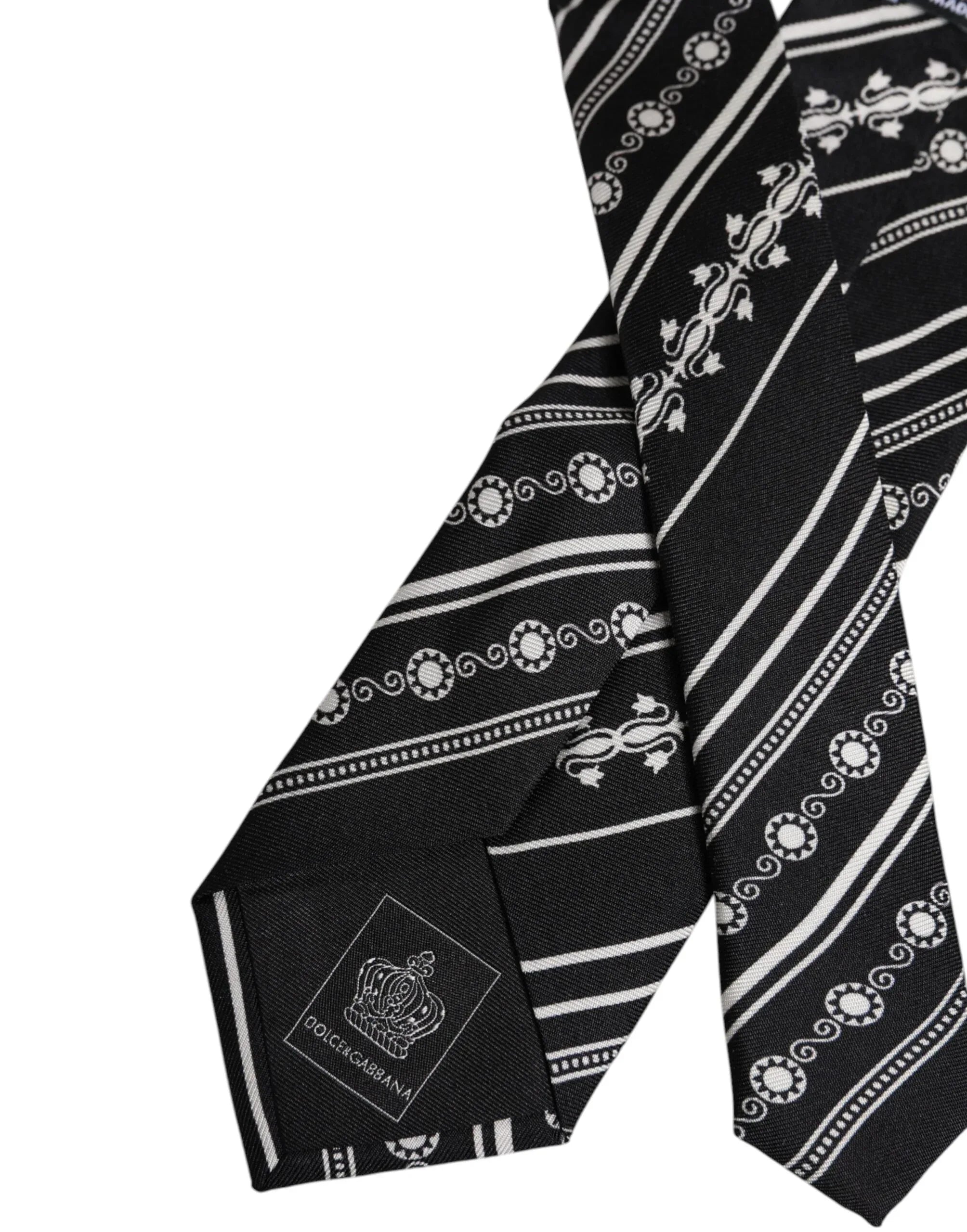 Dolce & Gabbana Black White Stripes Silk Adjustable Necktie Tie - Zeiniez