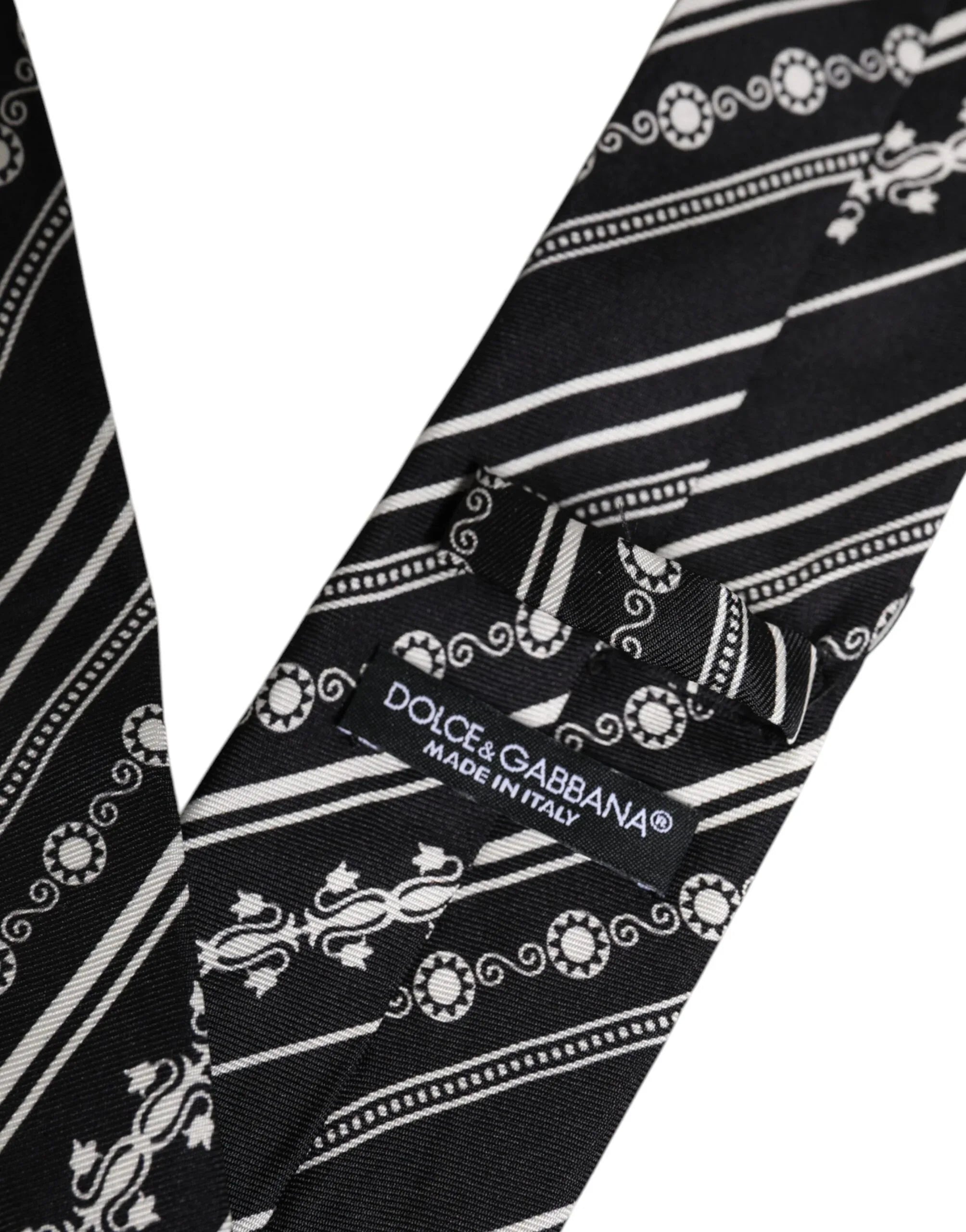 Dolce & Gabbana Black White Stripes Silk Adjustable Necktie Tie - Zeiniez