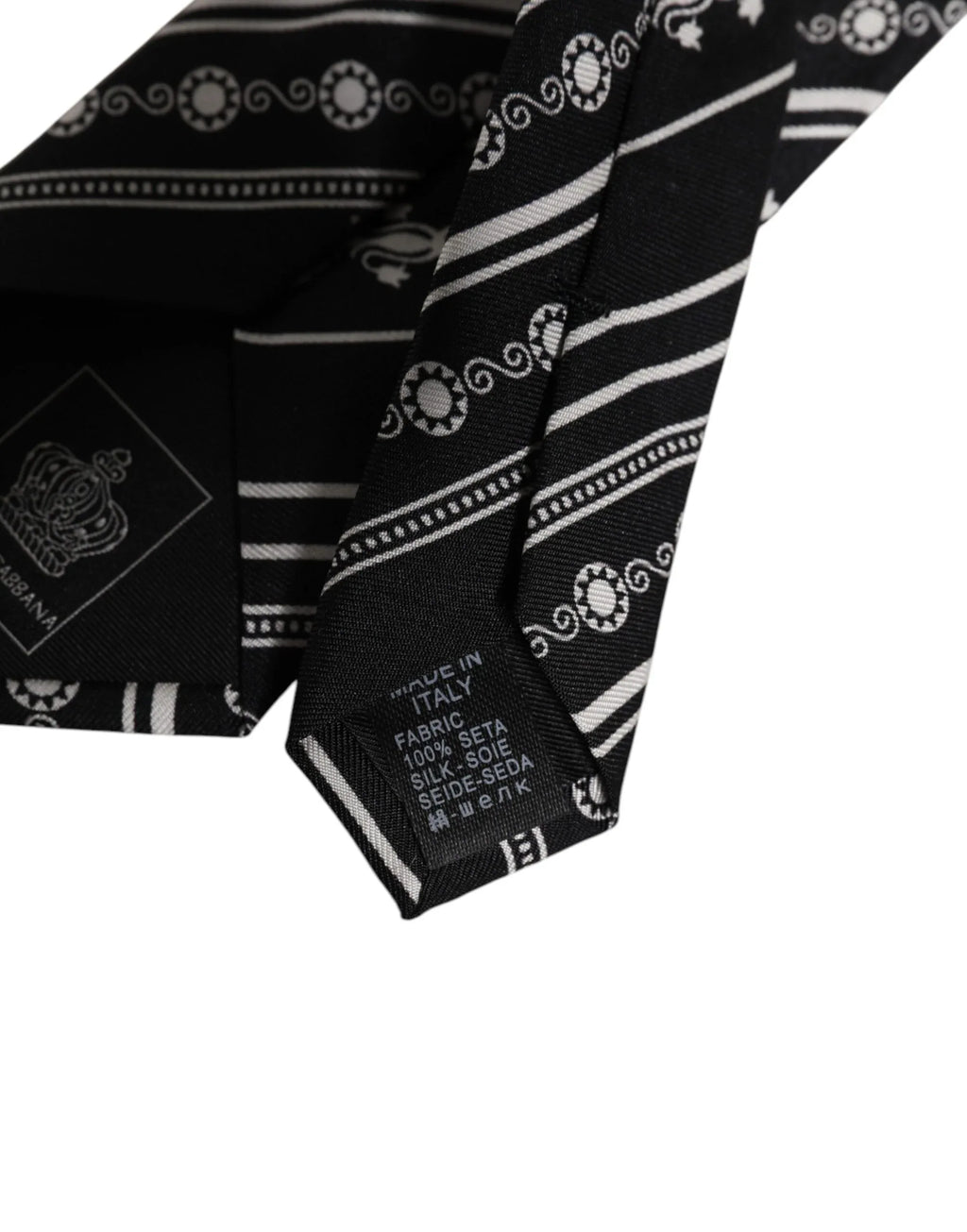 Dolce & Gabbana Black White Stripes Silk Adjustable Necktie Tie - Zeiniez