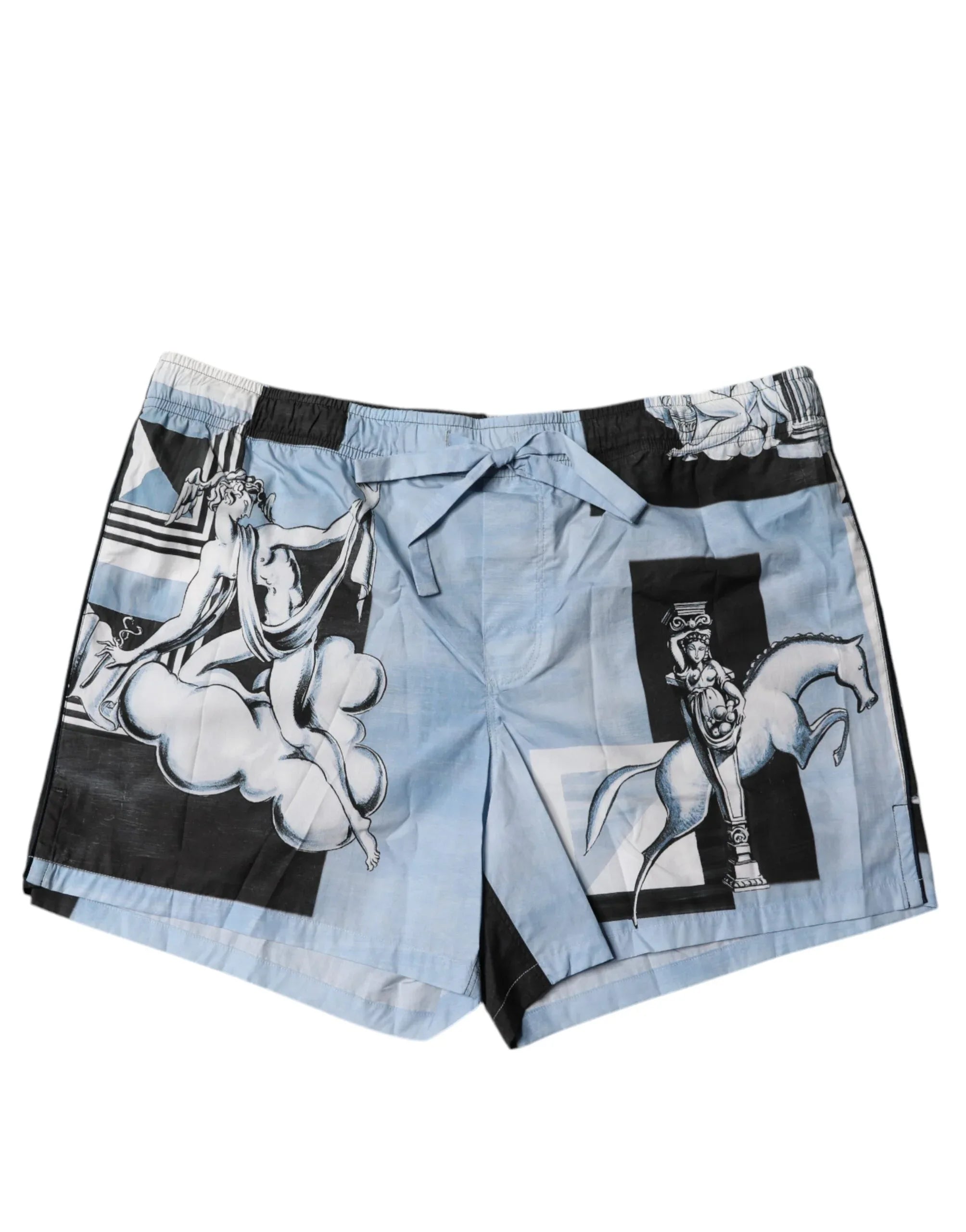 Dolce & Gabbana Blue Statue Print Cotton Mens Shorts - Zeiniez
