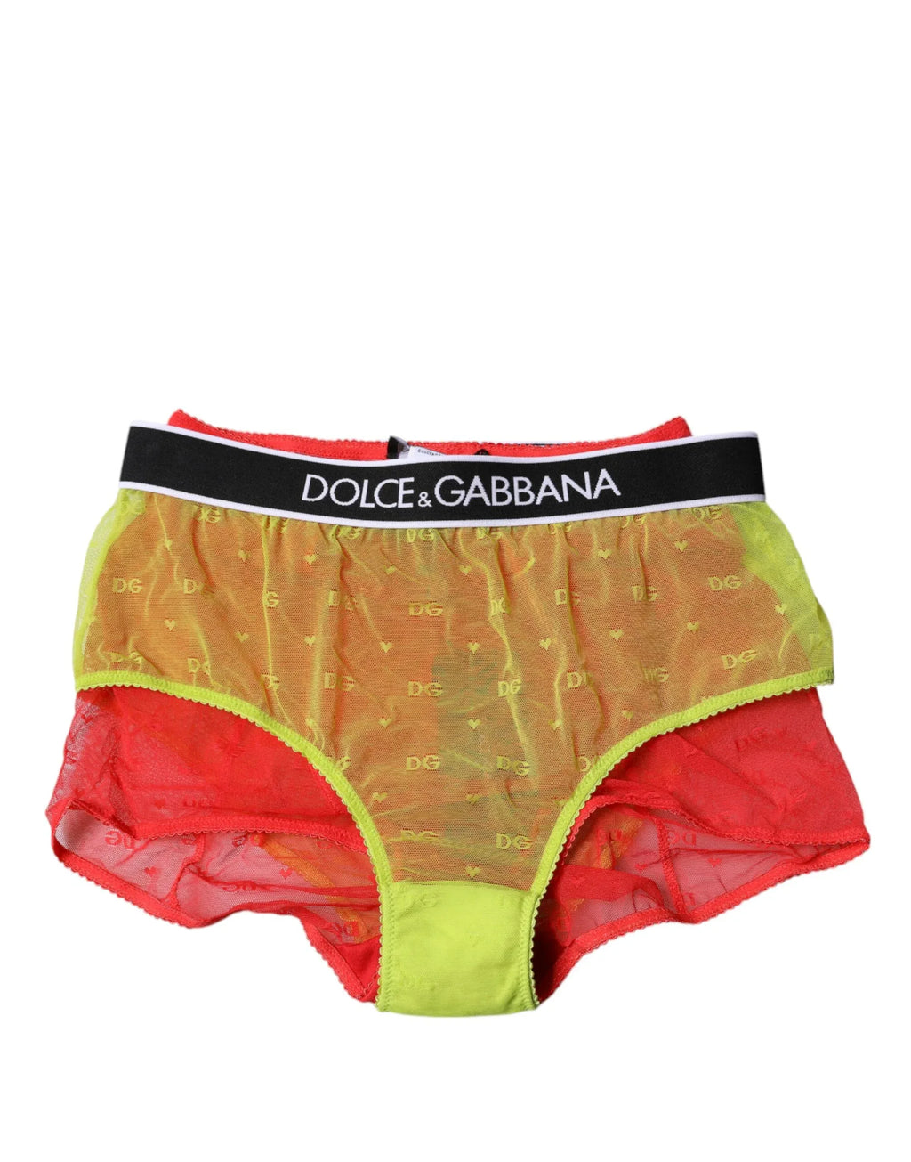 Dolce & Gabbana Red Yellow Tulle Mid Waist Panty Underwear - Zeiniez