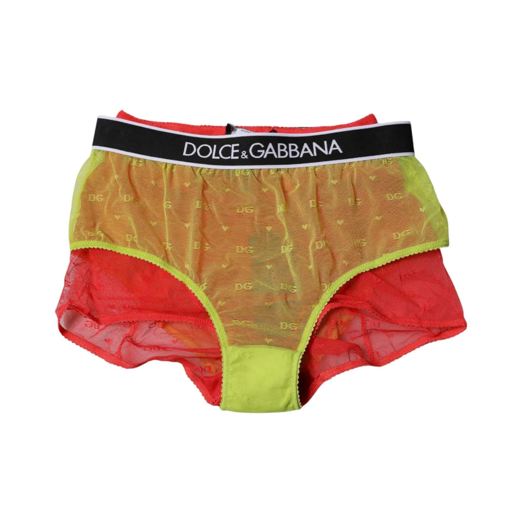 Dolce & Gabbana Red Yellow Tulle Mid Waist Panty Underwear - Zeiniez