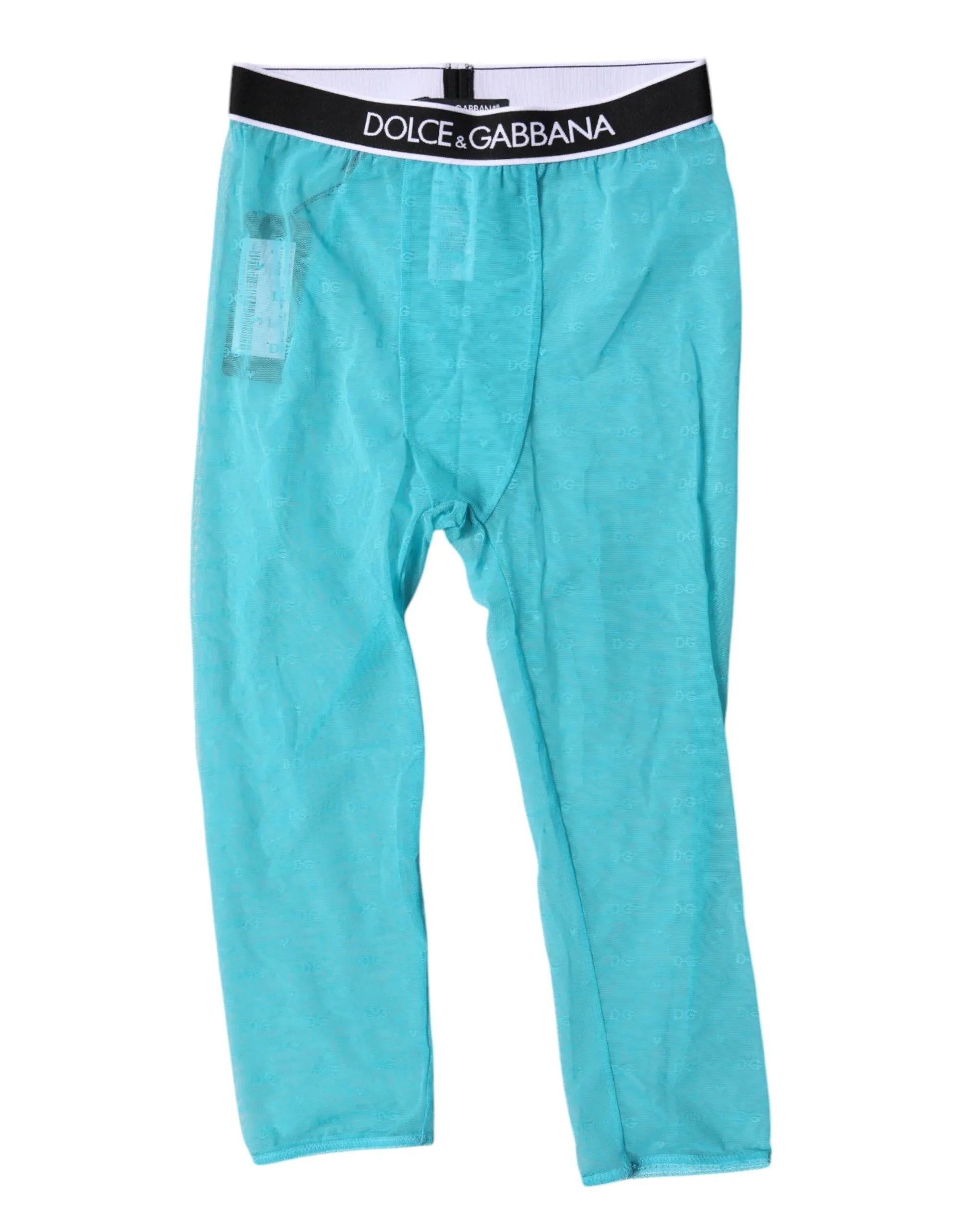 Dolce & Gabbana Light Blue DG Logo Nylon Cropped Tights Underwear - Zeiniez