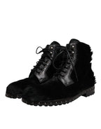 Dolce & Gabbana Black Pony Style Leather Mid Calf Boots Shoes - Zeiniez