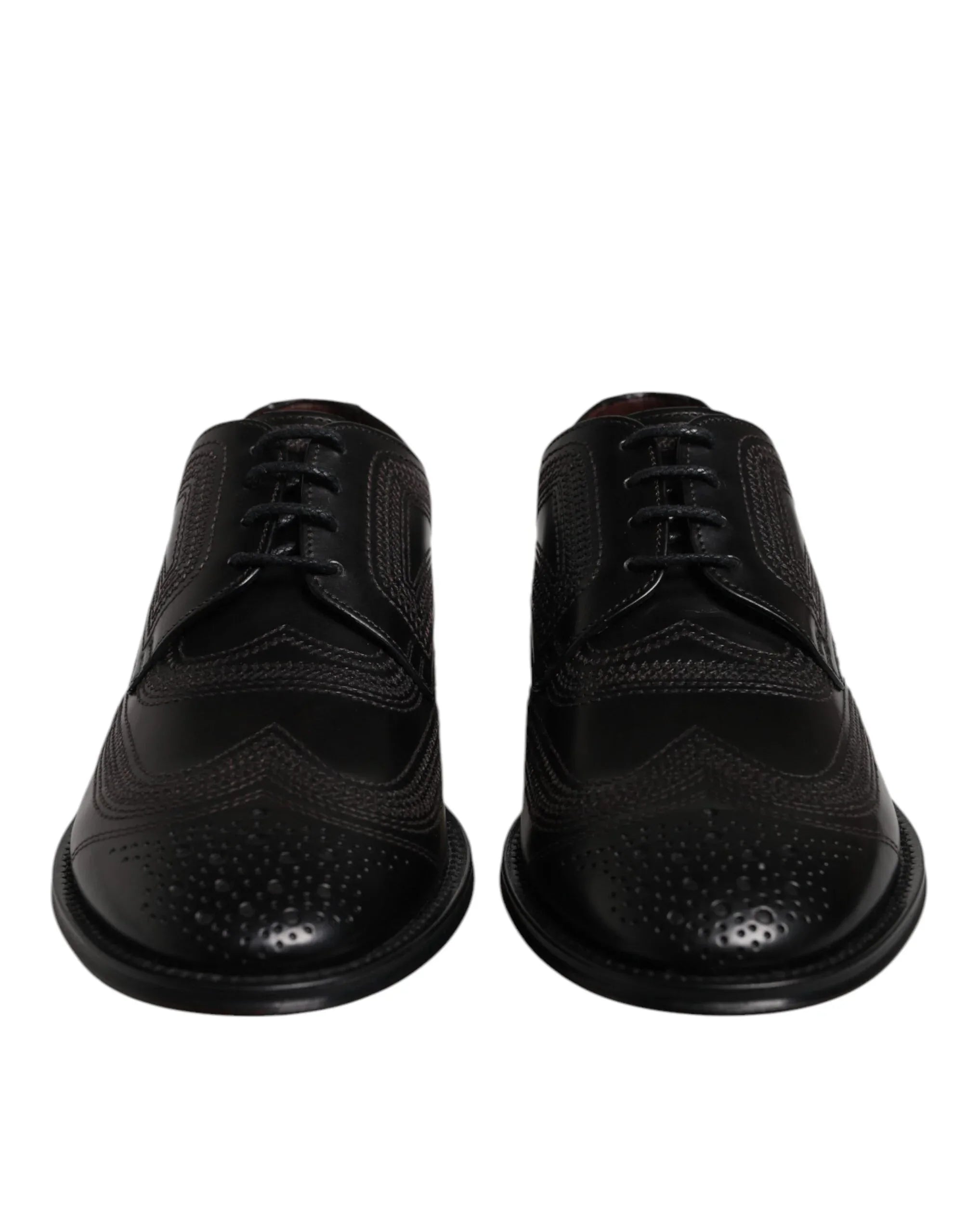 Dolce & Gabbana Black Embroidered Classic Leather Derby Dress Shoes - Zeiniez