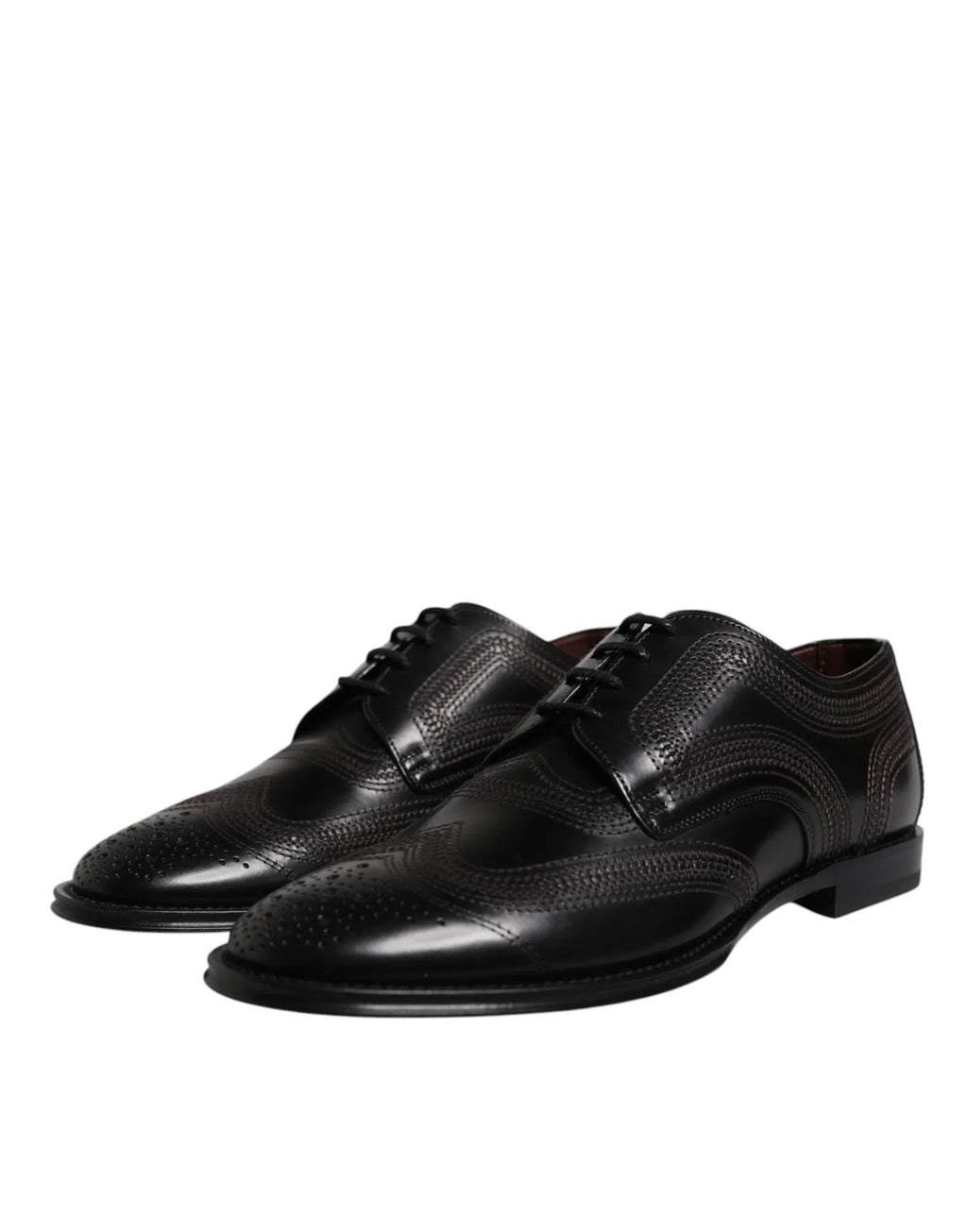 Dolce & Gabbana Black Embroidered Classic Leather Derby Dress Shoes - Zeiniez