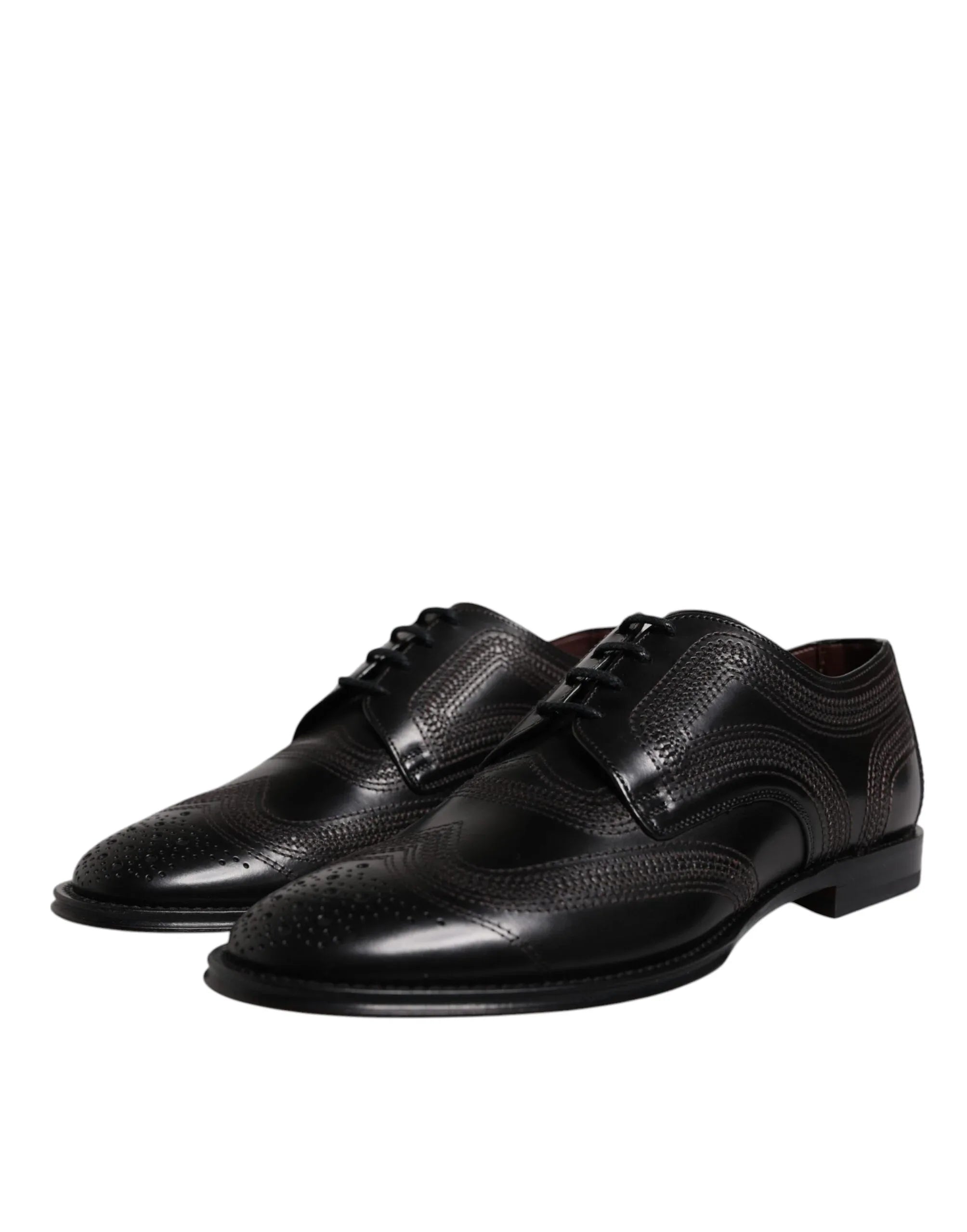 Dolce & Gabbana Black Embroidered Classic Leather Derby Dress Shoes - Zeiniez