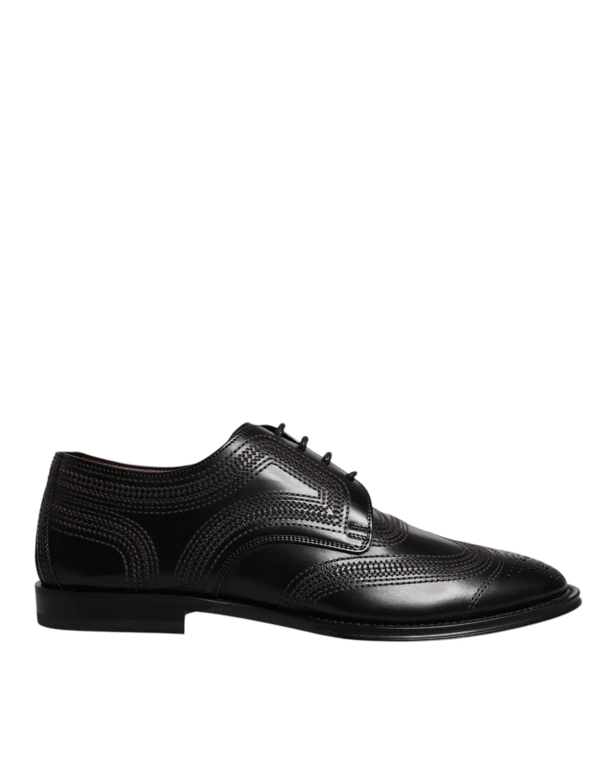 Dolce & Gabbana Black Embroidered Classic Leather Derby Dress Shoes - Zeiniez