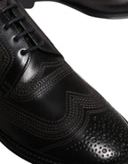 Dolce & Gabbana Black Embroidered Classic Leather Derby Dress Shoes - Zeiniez