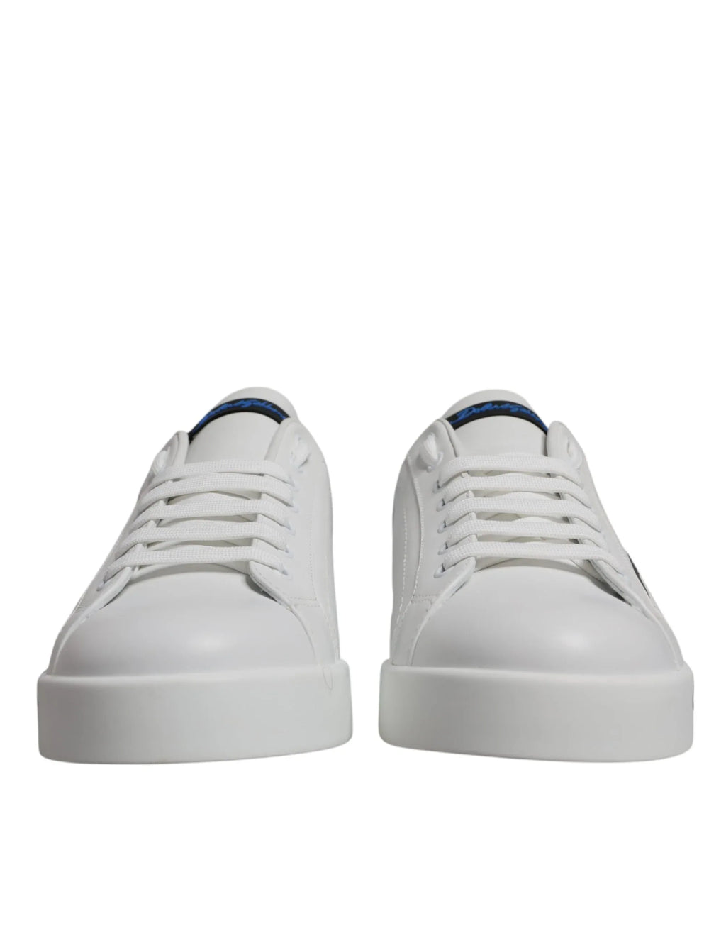 Dolce & Gabbana White Blue Leather Logo Low Top Sneakers Shoes - Zeiniez