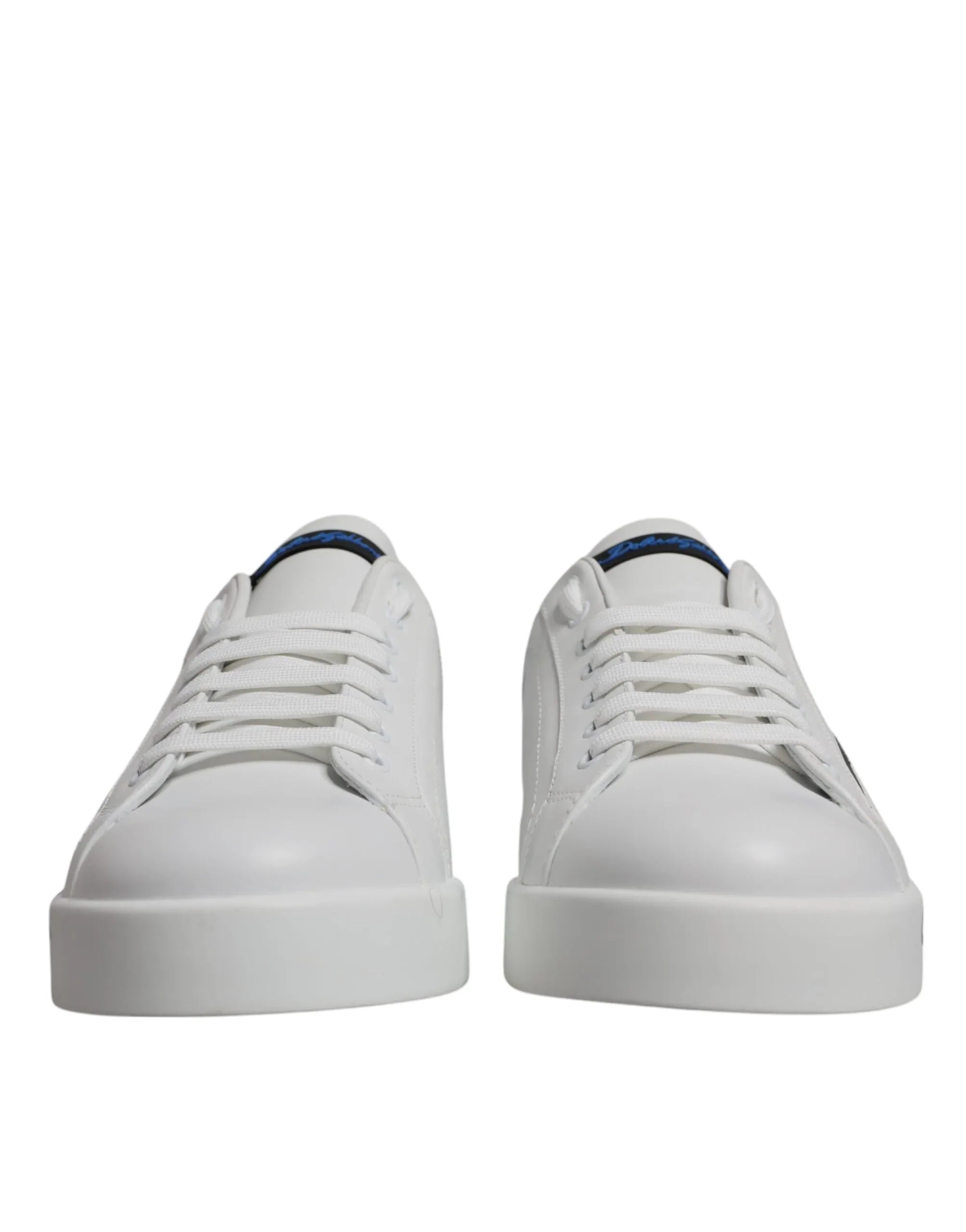 Dolce & Gabbana White Blue Leather Logo Low Top Sneakers Shoes - Zeiniez