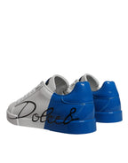Dolce & Gabbana White Blue Leather Logo Low Top Sneakers Shoes - Zeiniez