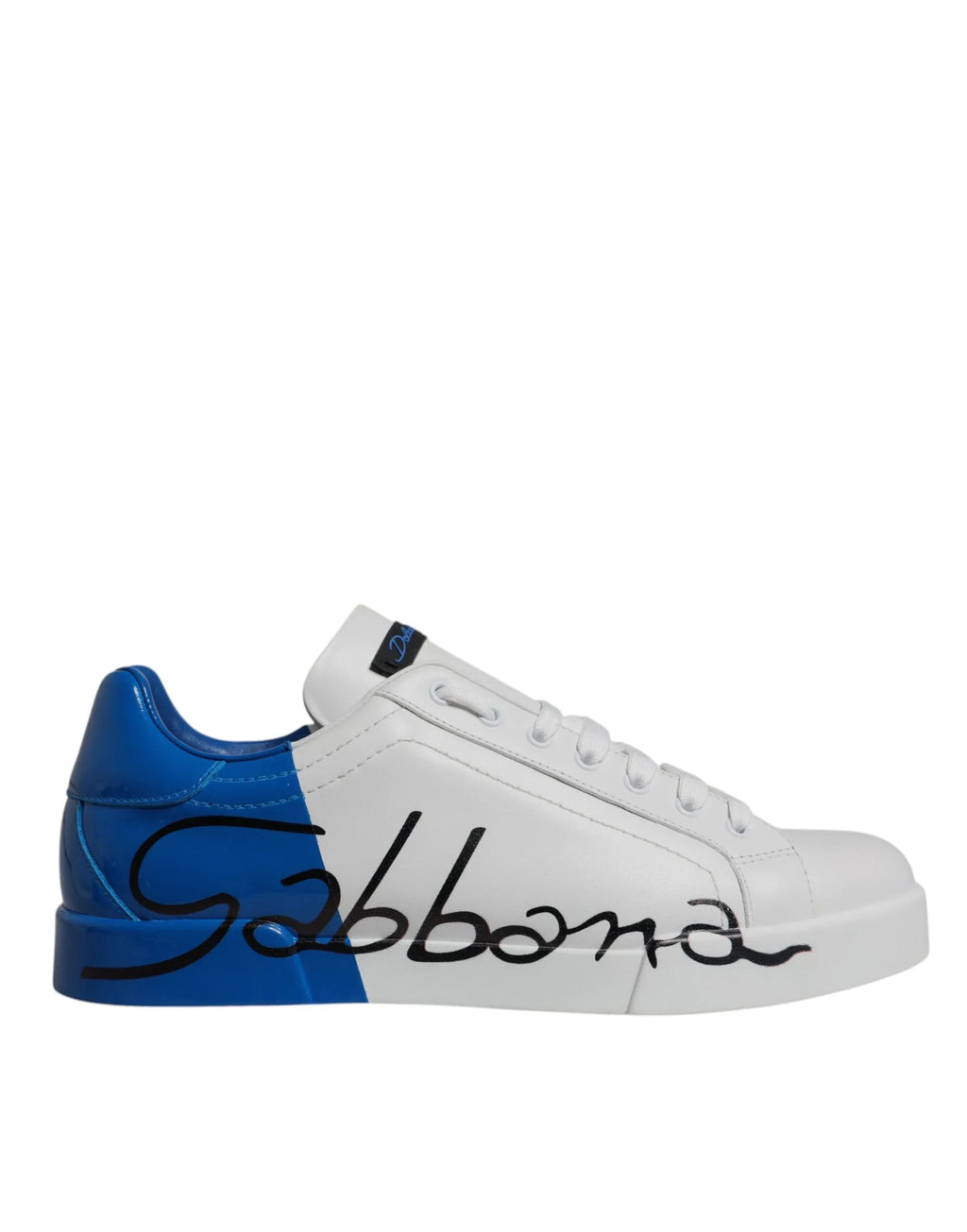 Dolce & Gabbana White Blue Leather Logo Low Top Sneakers Shoes - Zeiniez