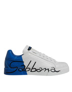 Dolce & Gabbana White Blue Leather Logo Low Top Sneakers Shoes - Zeiniez
