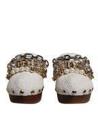 Dolce & Gabbana White Raffia Clogs Bejeweled Chain Sandals Shoes - Zeiniez