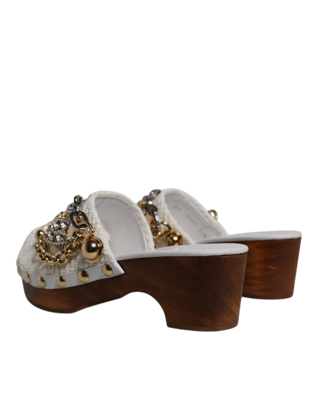 Dolce & Gabbana White Raffia Clogs Bejeweled Chain Sandals Shoes - Zeiniez