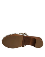 Dolce & Gabbana White Raffia Clogs Bejeweled Chain Sandals Shoes - Zeiniez