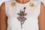 Dolce & Gabbana White Silk Embellished Crystal Sequin Fairy Top - Zeiniez