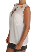 Dolce & Gabbana White Silk Embellished Crystal Sequin Fairy Top - Zeiniez