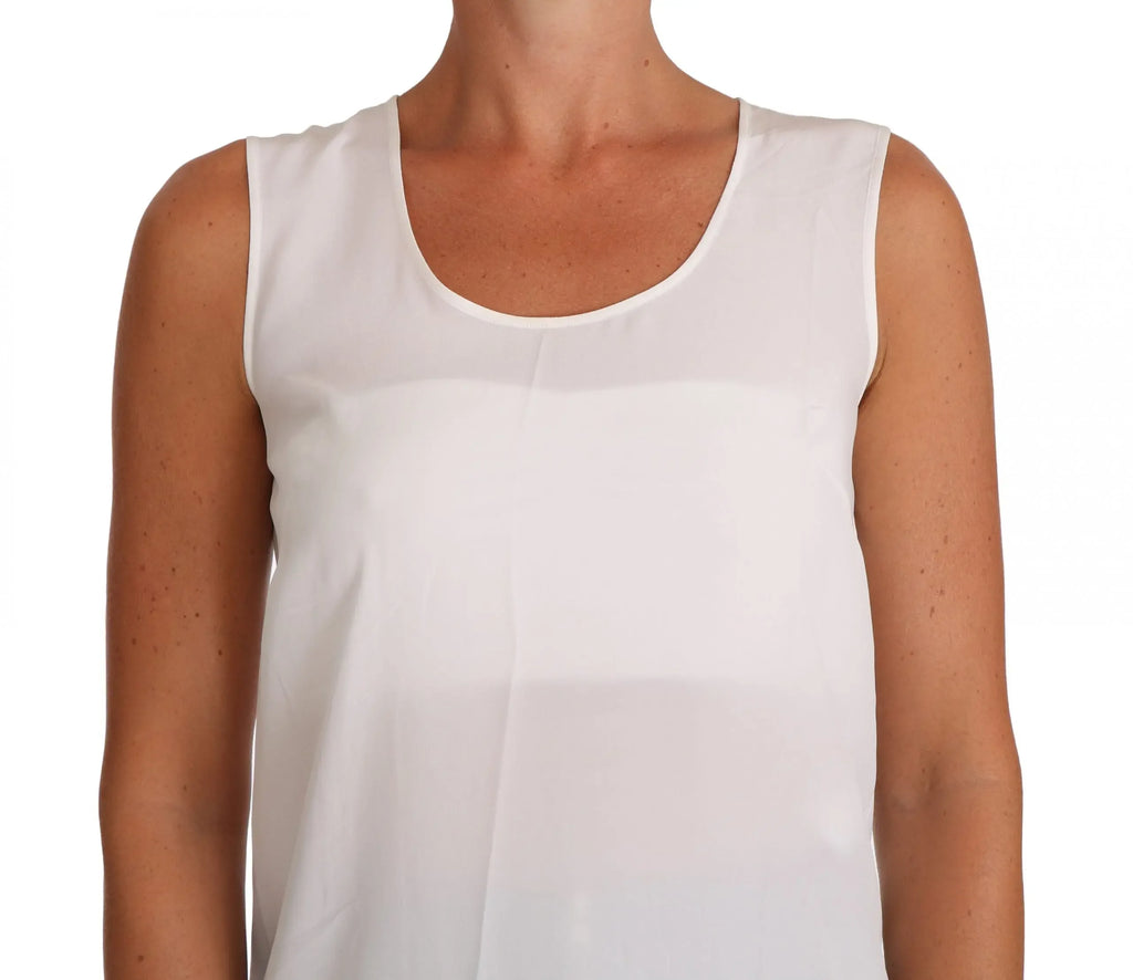 Dolce & Gabbana White Silk A-line Sleeveless Blouse T-Shirt Top - Zeiniez