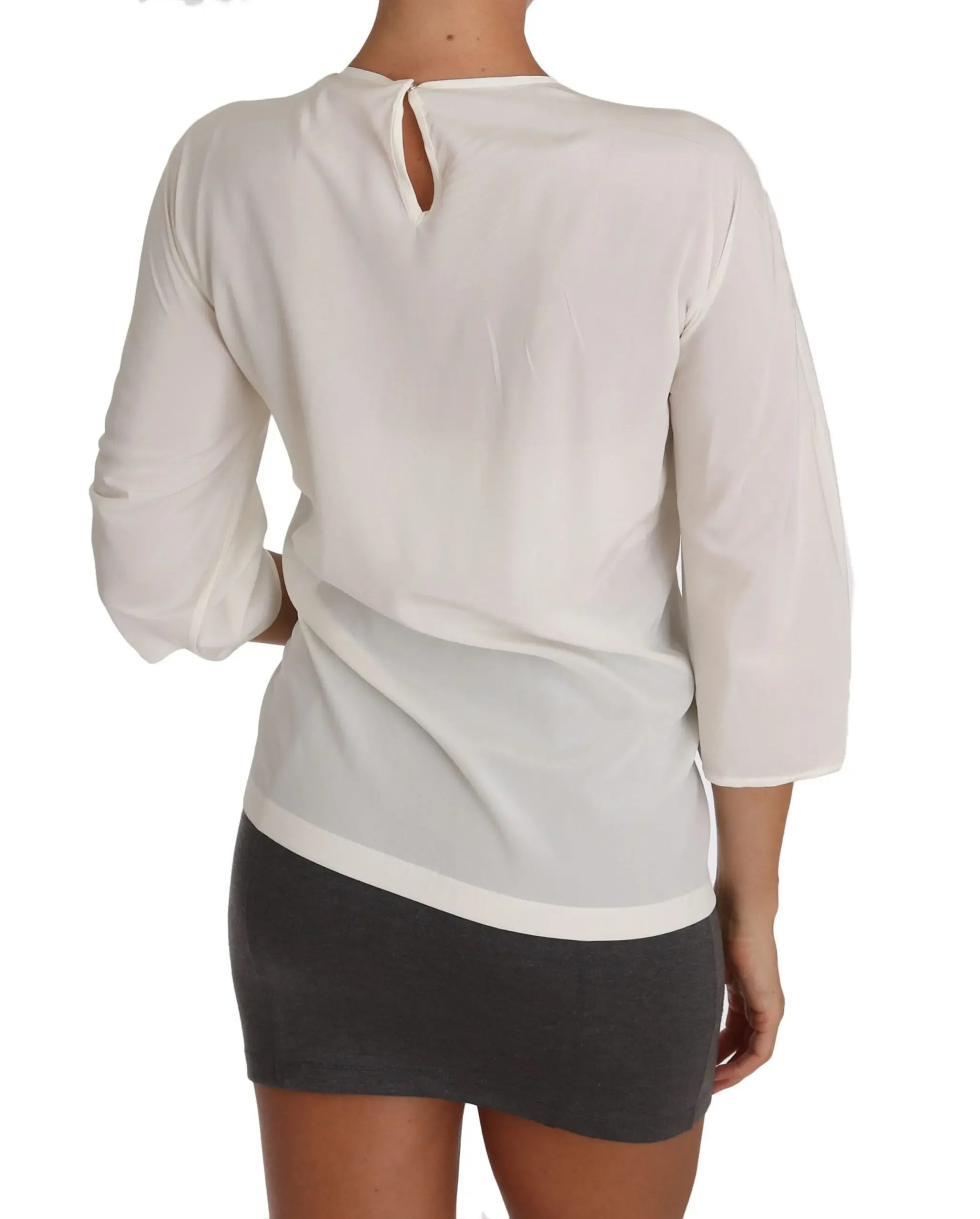 Dolce & Gabbana White Silk #dgfamily Blouse T-shirt - Zeiniez
