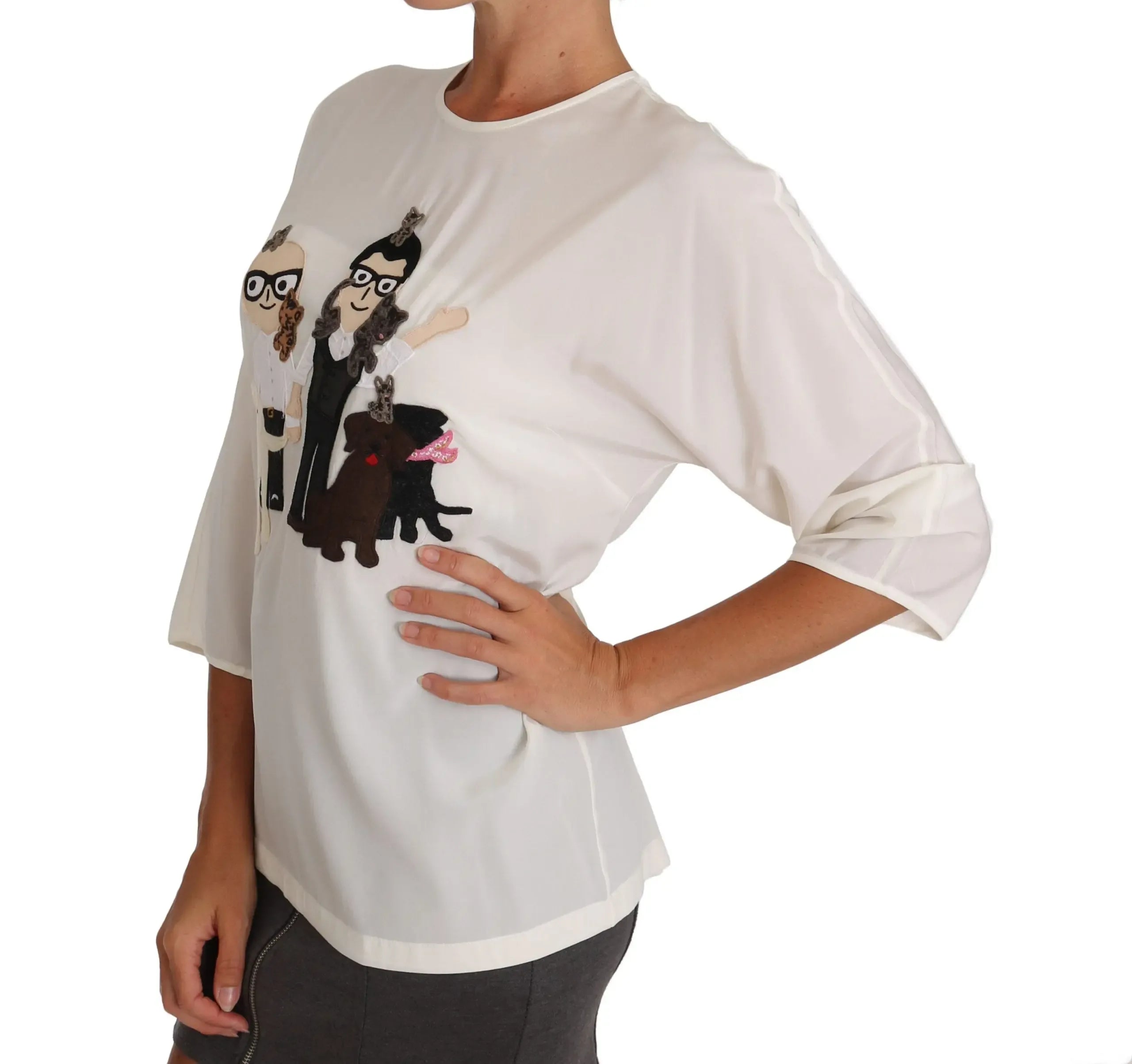 Dolce & Gabbana White Silk #dgfamily Blouse T-shirt - Zeiniez